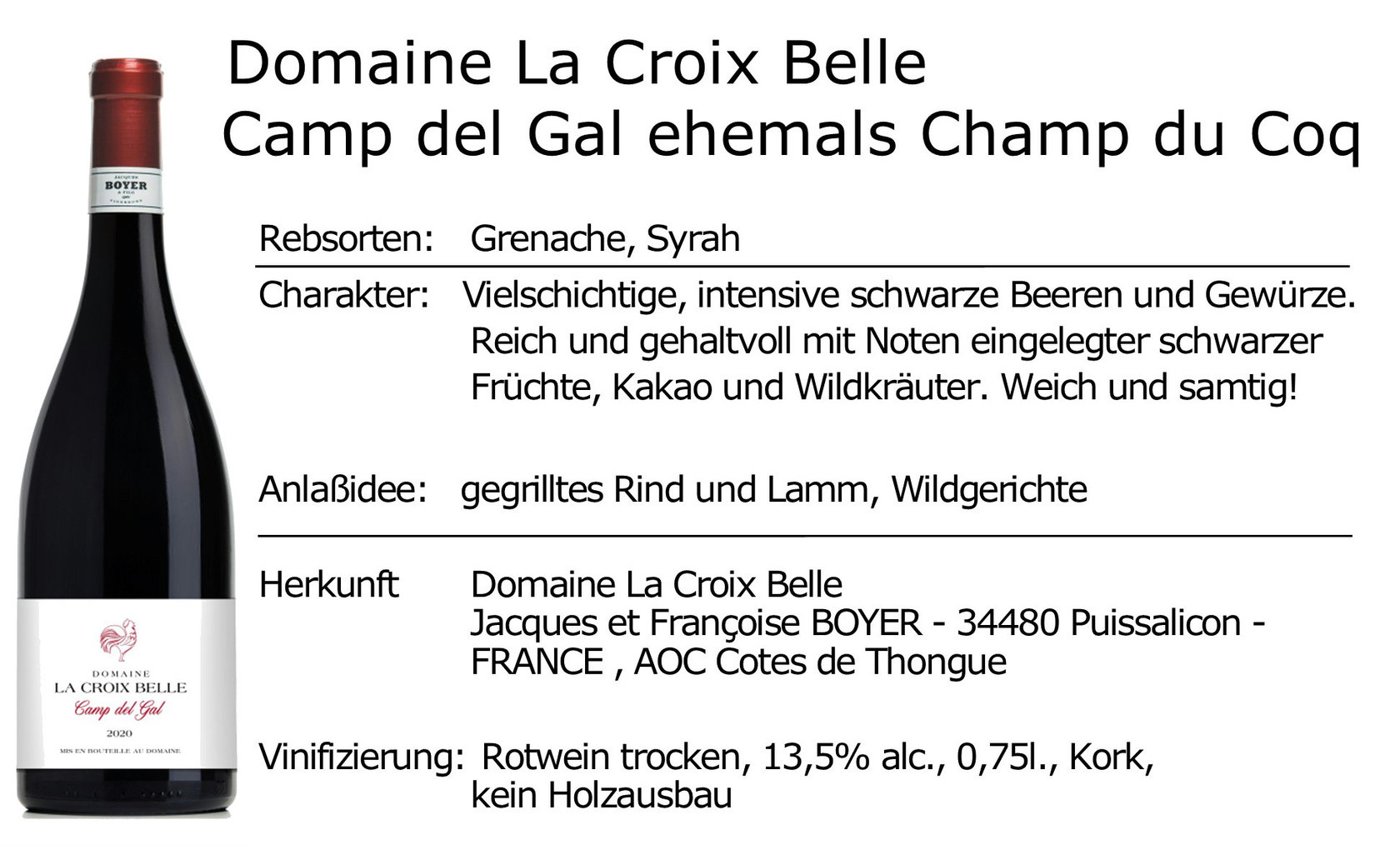 Domaine La Croix Belle Camp del Gal 2020