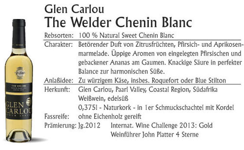 Glen Carlou Natural Sweet Chenin Blanc 2017 (edelsüß) 0,5l