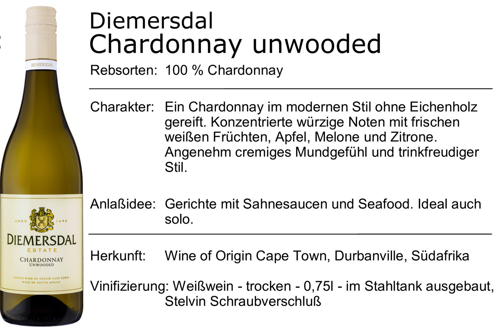 Diemersdal Chardonnay unwooded 2022