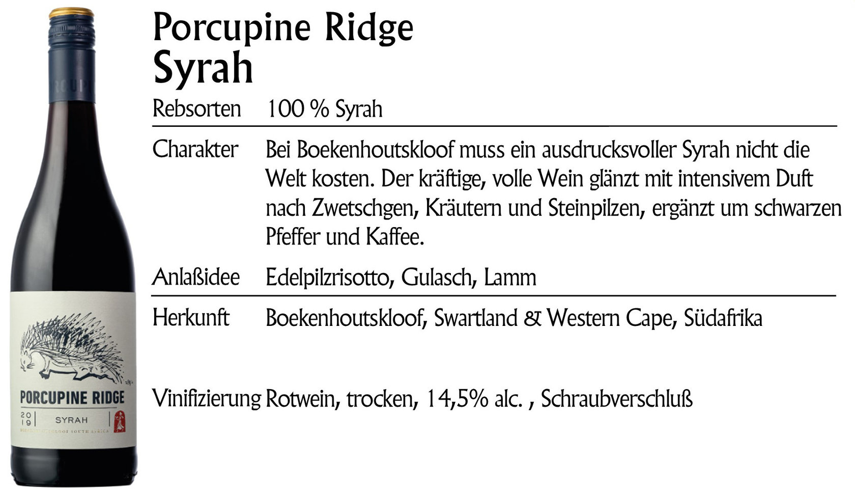 Porcupine Ridge Syrah 2020
