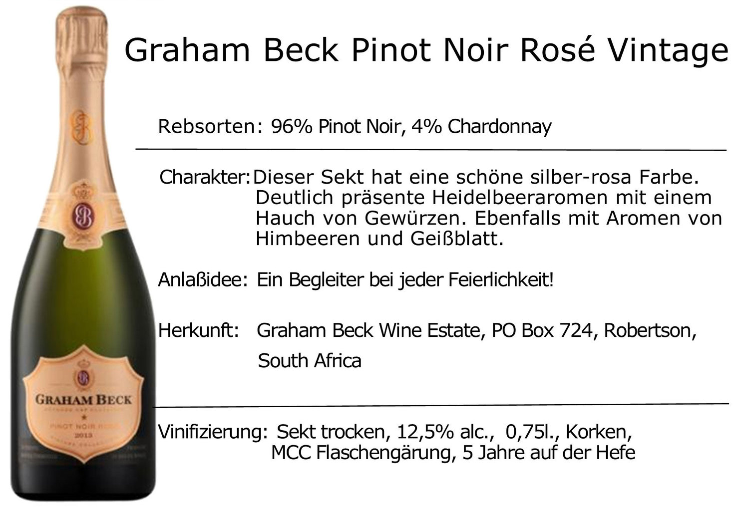 Graham Beck MCC Pinot Noir Rosé Vintage 2015
