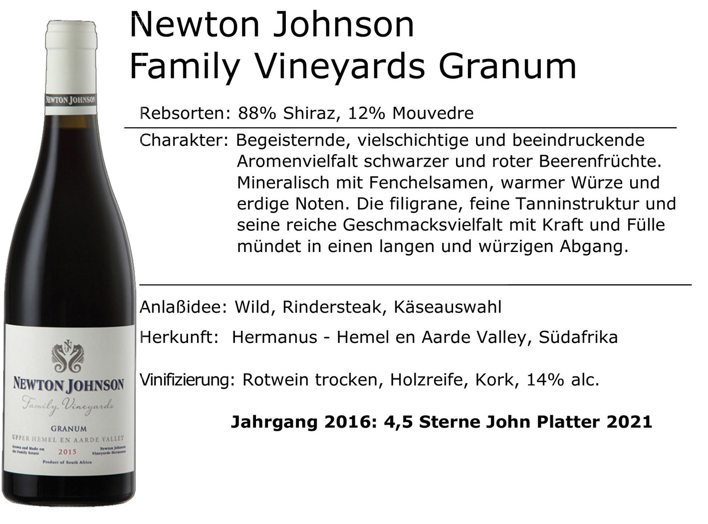 Newton Johnson Family Vineyards Granum 2016