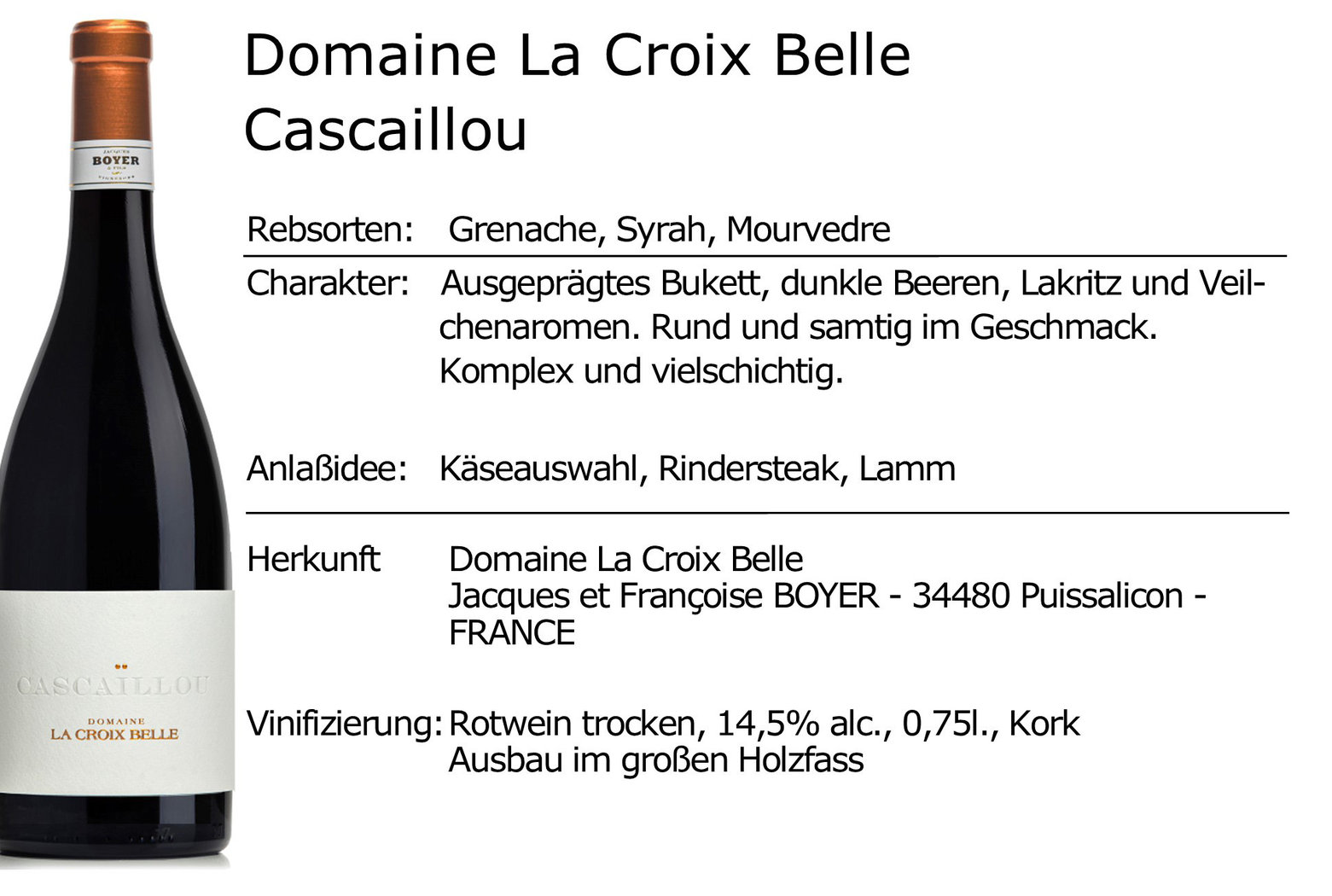 Domaine La Croix Belle Cascaillou 2019