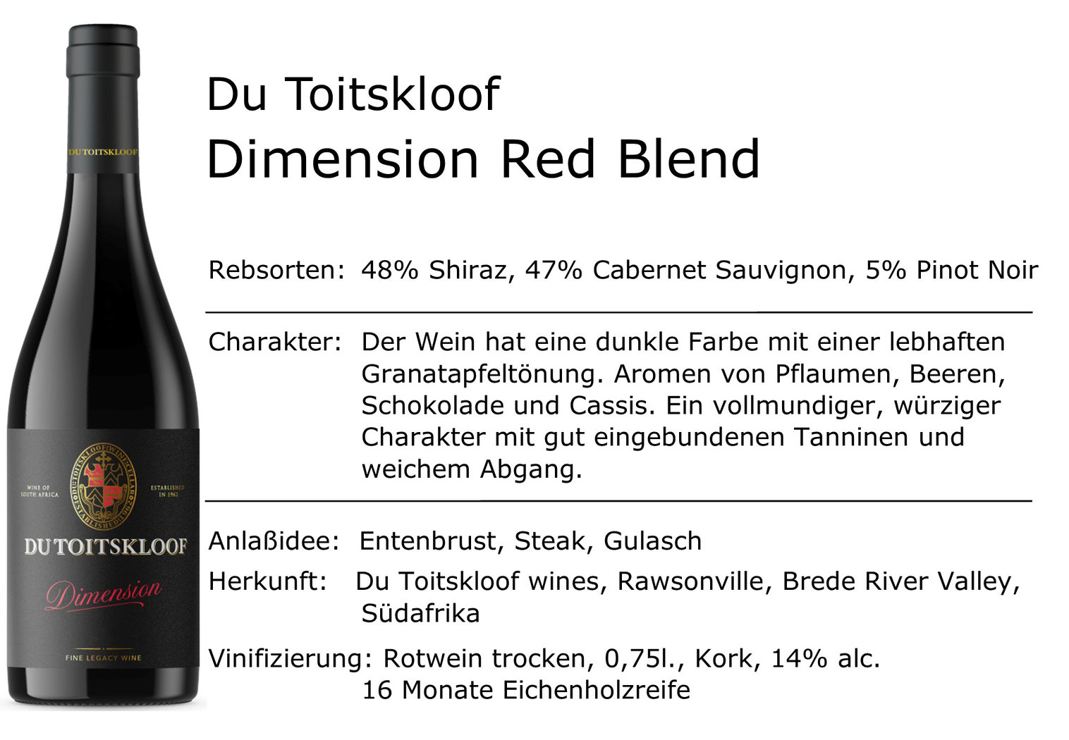 Du Toitskloof Dimension Red Blend 2017