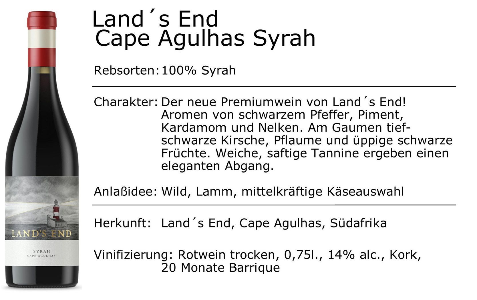 Land´s End Cape Agulhas Syrah 2020