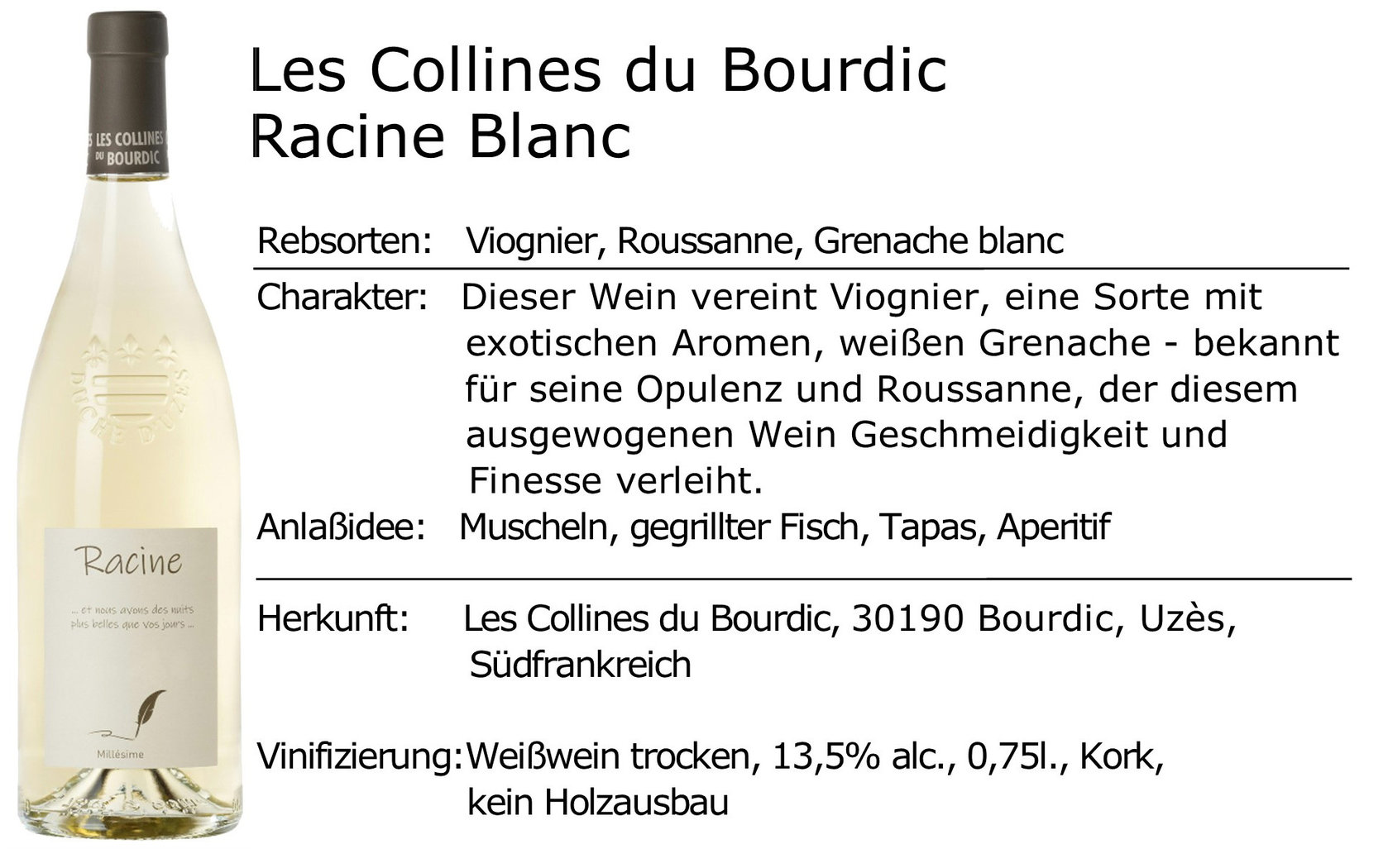 Les Collines du Bourdic Racine Blanc 2022